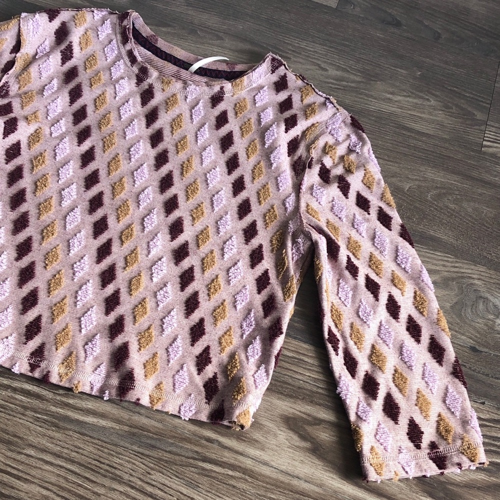 Free People Magic Carpet Cropped Tee Mauve Embroidered 3/4 Sleeve - Picture 5 of 14
